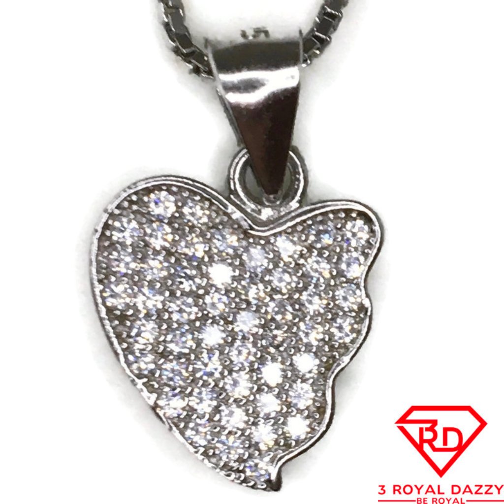 Cubic Zirconia Broken Heart Charm Pendant Silver